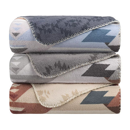 Bearpaw Coco Flannel Print Throw, One Size, Blue