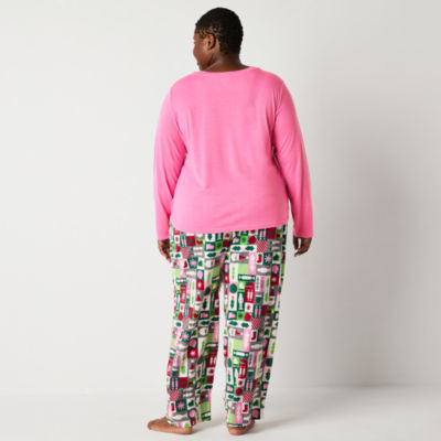 North Pole Trading Co. Womens Plus Microfleece Crew Neck Long Sleeve 2-pc. Pant Pajama Set