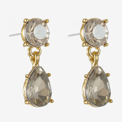 Monet Jewelry Gold Tone Womens Brown Glass Round Marquise Hypoallergenic Drop Earrings