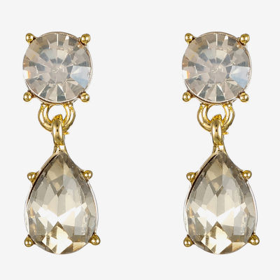 Monet Jewelry Gold Tone Womens Brown Glass Round Marquise Hypoallergenic Drop Earrings