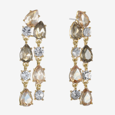 Monet Jewelry Gold Tone Womens Brown Glass Round Marquise Hypoallergenic Chandelier Earrings