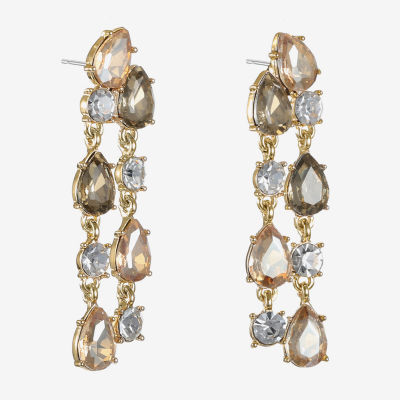 Monet Jewelry Gold Tone Womens Brown Glass Round Marquise Hypoallergenic Chandelier Earrings