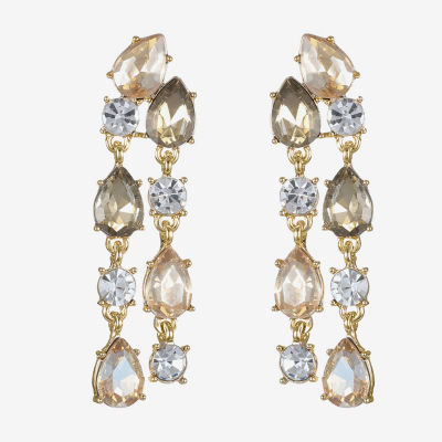 Monet Jewelry Gold Tone Womens Brown Glass Round Marquise Hypoallergenic Chandelier Earrings