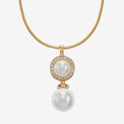 Monet Jewelry Glass Simulated Pearl 17 Inch Snake Round Pendant Necklace