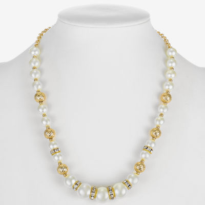 Monet Jewelry Glass Simulated Pearl 17 Inch Rolo Round Collar Necklace