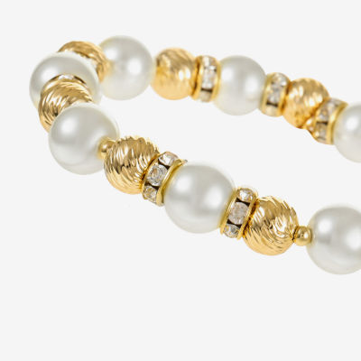 Monet Jewelry Glass Simulated Pearl Round Stretch Bracelet