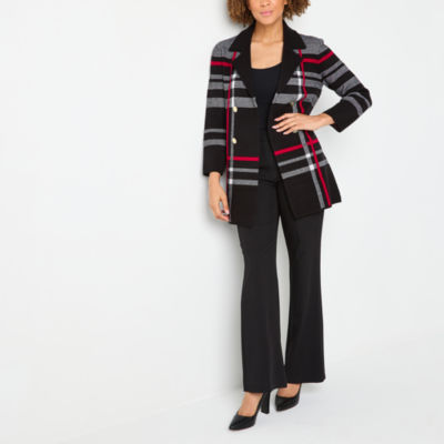 Black Label by Evan-Picone Plaid Womens Long Sleeve Open Front Cardigan