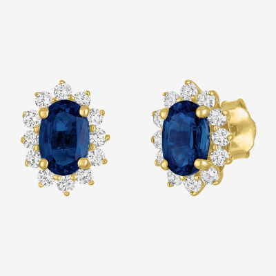 Diamond Accent Lab Created Blue Sapphire 10K Gold 9.7mm Stud Earrings