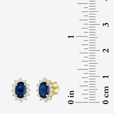 Lab Created Gemstone & 1/4 CT. T.W. Grown Diamond 10K Gold 9.7mm Oval Stud Earrings