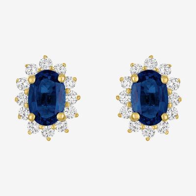 Lab Created Gemstone & 1/4 CT. T.W. Grown Diamond 10K Gold 9.7mm Oval Stud Earrings