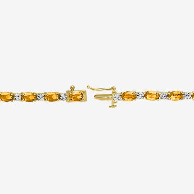 Genuine Yellow Citrine 14K Gold Over Silver Oval 7.5 Inch Tennis Bracelet