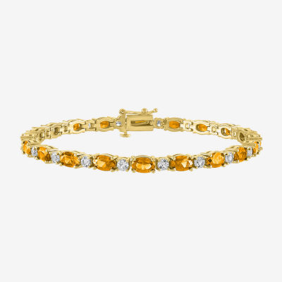 Genuine Yellow Citrine 14K Gold Over Silver Oval 7.5 Inch Tennis Bracelet