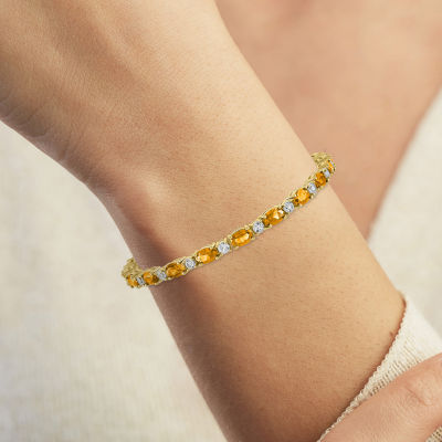 Genuine Yellow Citrine 14K Gold Over Silver Oval 7.5 Inch Tennis Bracelet