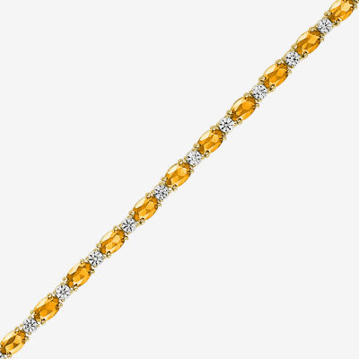 Genuine Yellow Citrine 14K Gold Over Silver Oval 7.5 Inch Tennis Bracelet