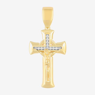 Mens 1/8 CT. T.W. Natural White Diamond Sterling Silver Cross Pendant