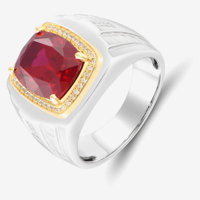 Mens 1/6 CT. T.W. Lab Created Red Ruby Sterling Silver Fashion Ring