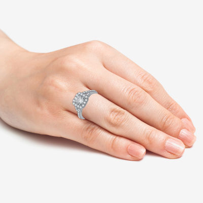 Yes, Please! Womens Lab Created White Sapphire Sterling Silver Cushion Cocktail Ring