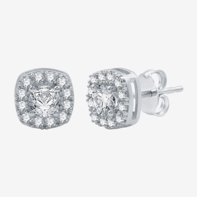 Yes, Please! Lab Created White Sapphire Sterling Silver 8.5mm Cushion Stud Earrings