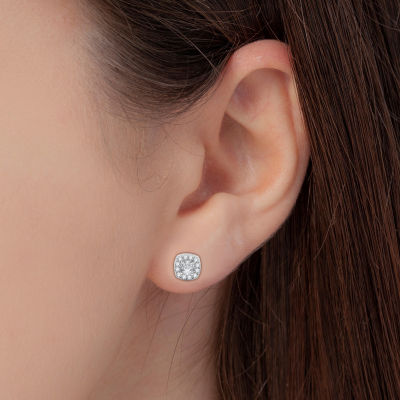 Yes, Please! Lab Created White Sapphire Sterling Silver 8.5mm Cushion Stud Earrings