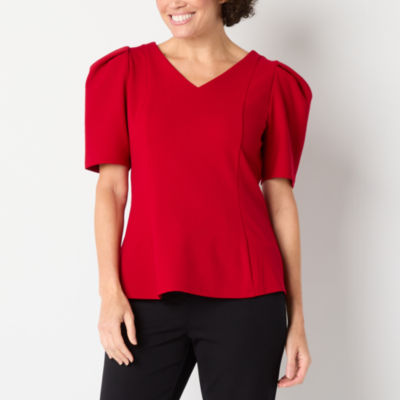 Liz Claiborne Womens V Neck Short Sleeve Peplum Top