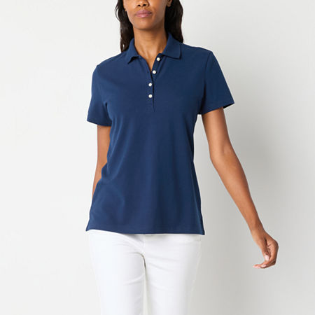 St. John's Bay Womens Short Sleeve Polo Shirt, Petite X-large, Blue
