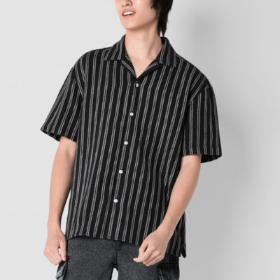 Arizona Mens Short Sleeve Textured Striped Camp Shirt