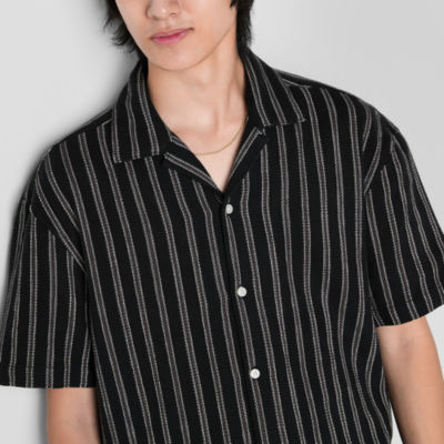 Arizona Mens Short Sleeve Textured Striped Button-Down Shirt