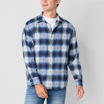 Arizona Mens Long Sleeve Plaid Button-Down Shirt