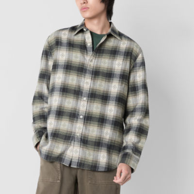 Arizona Mens Long Sleeve Plaid Button-Down Shirt