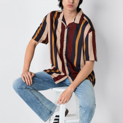 Arizona Mens Short Sleeve Striped Button-Down Shirt