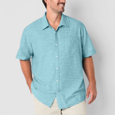 St. John's Bay Linen Slub Big and Tall Mens Classic Fit Short Sleeve Button-Down Shirt