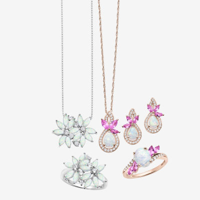 Womens Lab Created White Opal 14K Rose Gold Over Silver Pear Drop Earrings