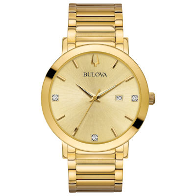 Bulova Futuro Mens Diamond Accent Gold Tone Stainless Steel Bracelet Watch 97d115