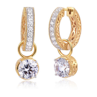 Womens Cubic Zirconia 18K Gold Over Silver 25.1mm Round Hoop Earrings
