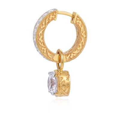 Womens Cubic Zirconia 18K Gold Over Silver 25.1mm Round Hoop Earrings