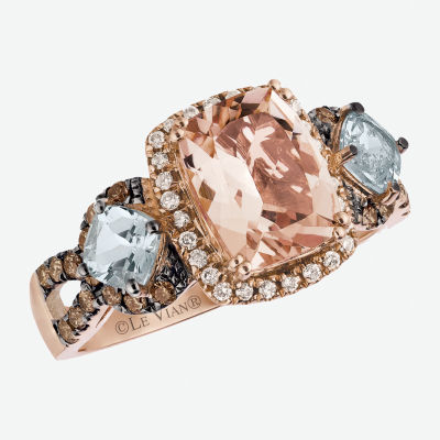 Le Vian® Grand Sample Sale™ Ring featuring 1  1/2 CT. Peach Morganite™ Sea Blue Aquamarine® 1/4 Chocolate Diamonds®  1/10 Vanilla set 14K Strawberry Gold®