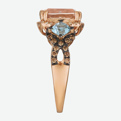 Le Vian® Grand Sample Sale™ Ring featuring 1  1/2 CT. Peach Morganite™ Sea Blue Aquamarine® 1/4 Chocolate Diamonds®  1/10 Vanilla set 14K Strawberry Gold®