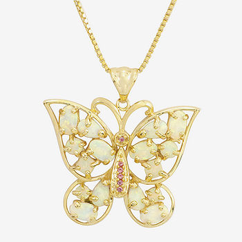 18K Yellow Pink Sapphire Butterfly Pendant