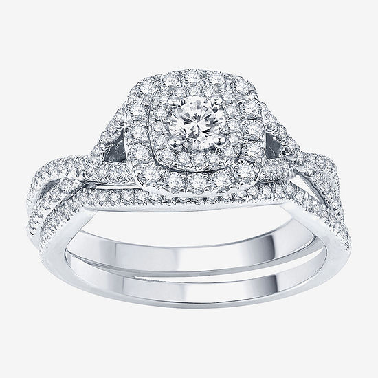 Modern Bride® Signature 3/4 CT. T.W. Certified White & Color-Enhanced Blue Diamond Ring Set