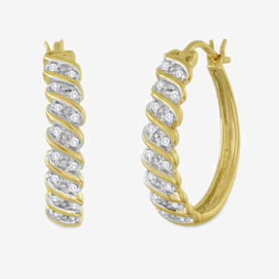 1/10 CT. T.W. Diamond Hoop Earrings in Sterling Silver or 14K Gold Over Silver