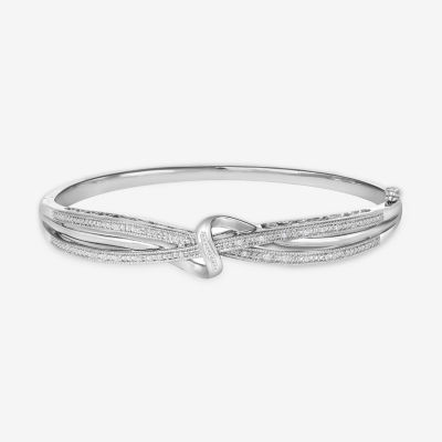 1/10 CT. T.W. Diamond Crossover Bangle Bracelet in Sterling Silver or 14K Gold Over Silver