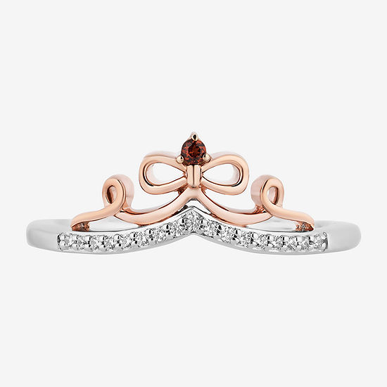 Enchanted Disney Fine Jewelry Genuine Garnet and 1/6 CT. T.W. Diamond Evil Queen Ring in Two Tone 14K Rose Gold Over Silver and Sterling Silver.