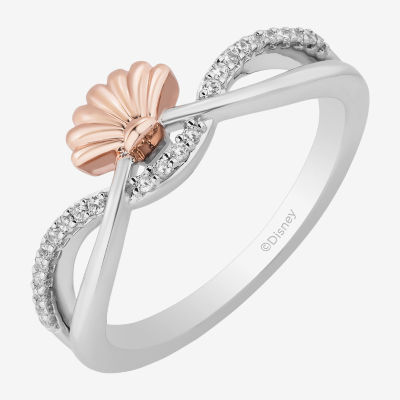 Enchanted Disney Fine Jewelry Womens 1/ CT. T.W. Mined White Diamond 14K Rose Gold Over Silver Sterling The Little Mermaid Ariel Princess Cocktail Ring