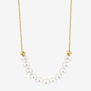 14k Yellow Gold Kids Freshwater White Cultured Pearl Polished Necklace 14" 