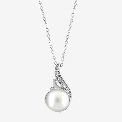 Effy  Womens Diamond Accent White Cultured Freshwater Pearl Sterling Silver 17 Inch Pendant Necklace