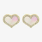 Effy 1/7 CT. T.W. Diamond & Genuine White Mother Of Pearl 14K Gold Over Silver Heart Stud Earrings