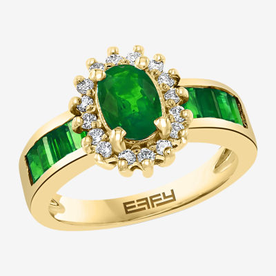 Effy Womens 1/4 CT. T.W. Diamond & Genuine Green Emerald 14K Gold Cocktail Ring