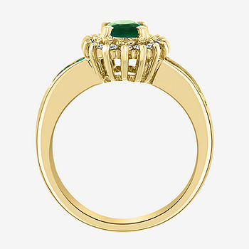 Effy Womens 1/4 CT. T.W. Diamond & Genuine Green Emerald 14K Gold