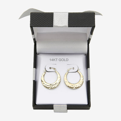 Hammered Womens 14K Gold 20mm Round Hoop Earrings