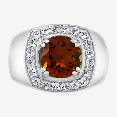 Effy Mens Genuine Champagne Quartz & Genuine White Topaz Sterling Silver Fashion Ring